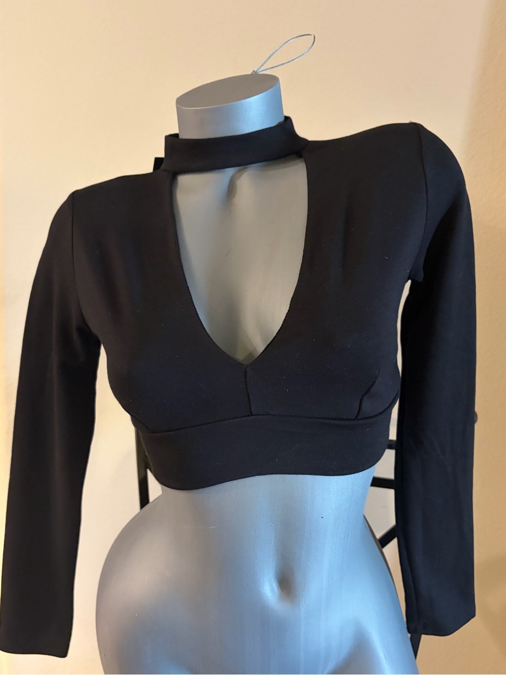 Fashion Nova Black Long Sleeve Cutout Crop Top with Mock Neck size Small NWT